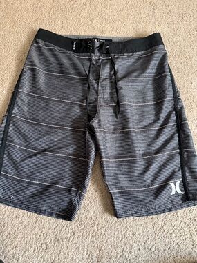 Hurley Black and Gray Striped Men’s Boardshorts